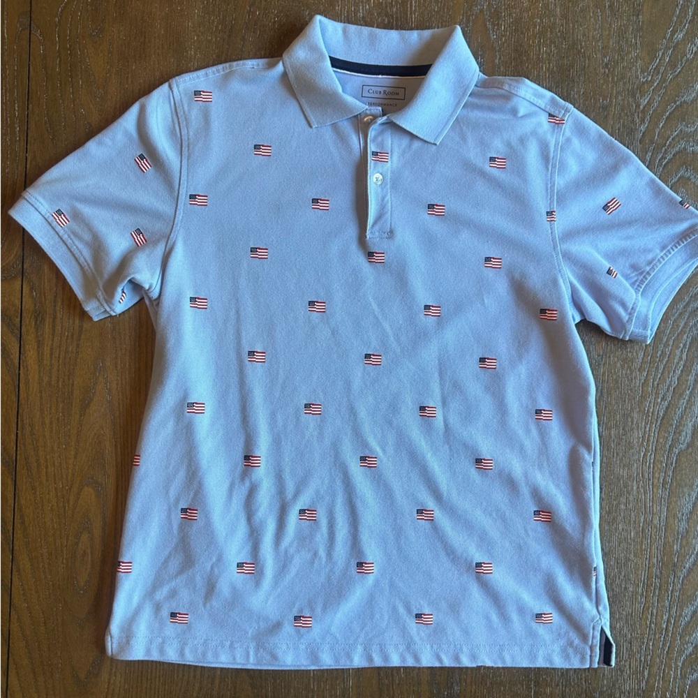 Patriotic Polo Men’s Polo Small- Light Blue with Flags